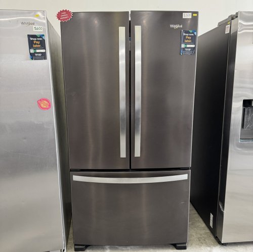 USADO WHIRLPOOL Refrigerador de 25.2 CU.FT acero inoxidable negro, dispensador de agua interno